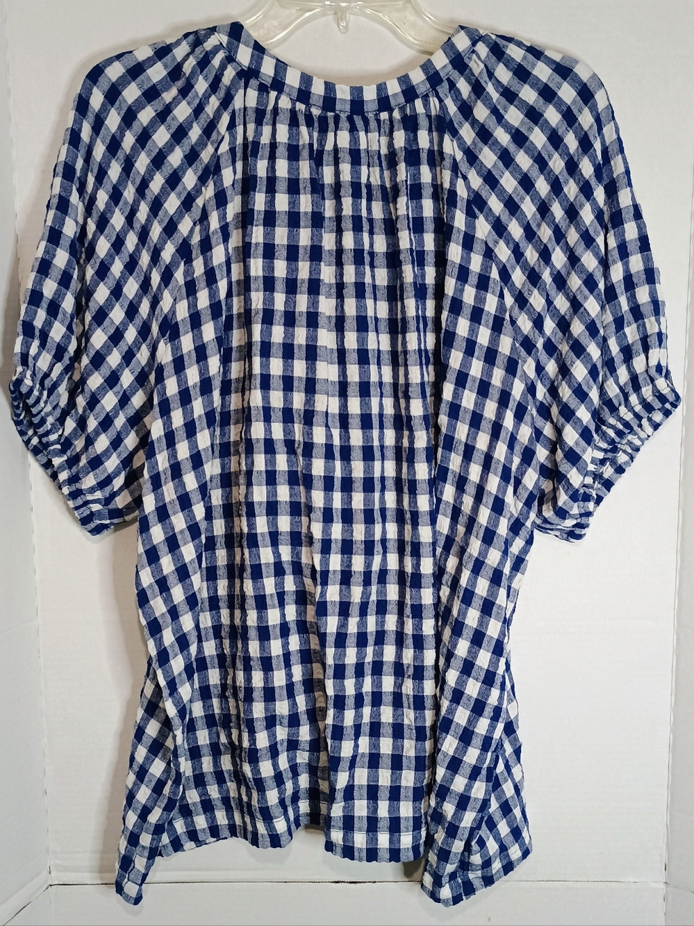 Jane & Delancey Checked Button-Front Short Sleeve Top in Blue and White Size XL - Picture 3 of 7
